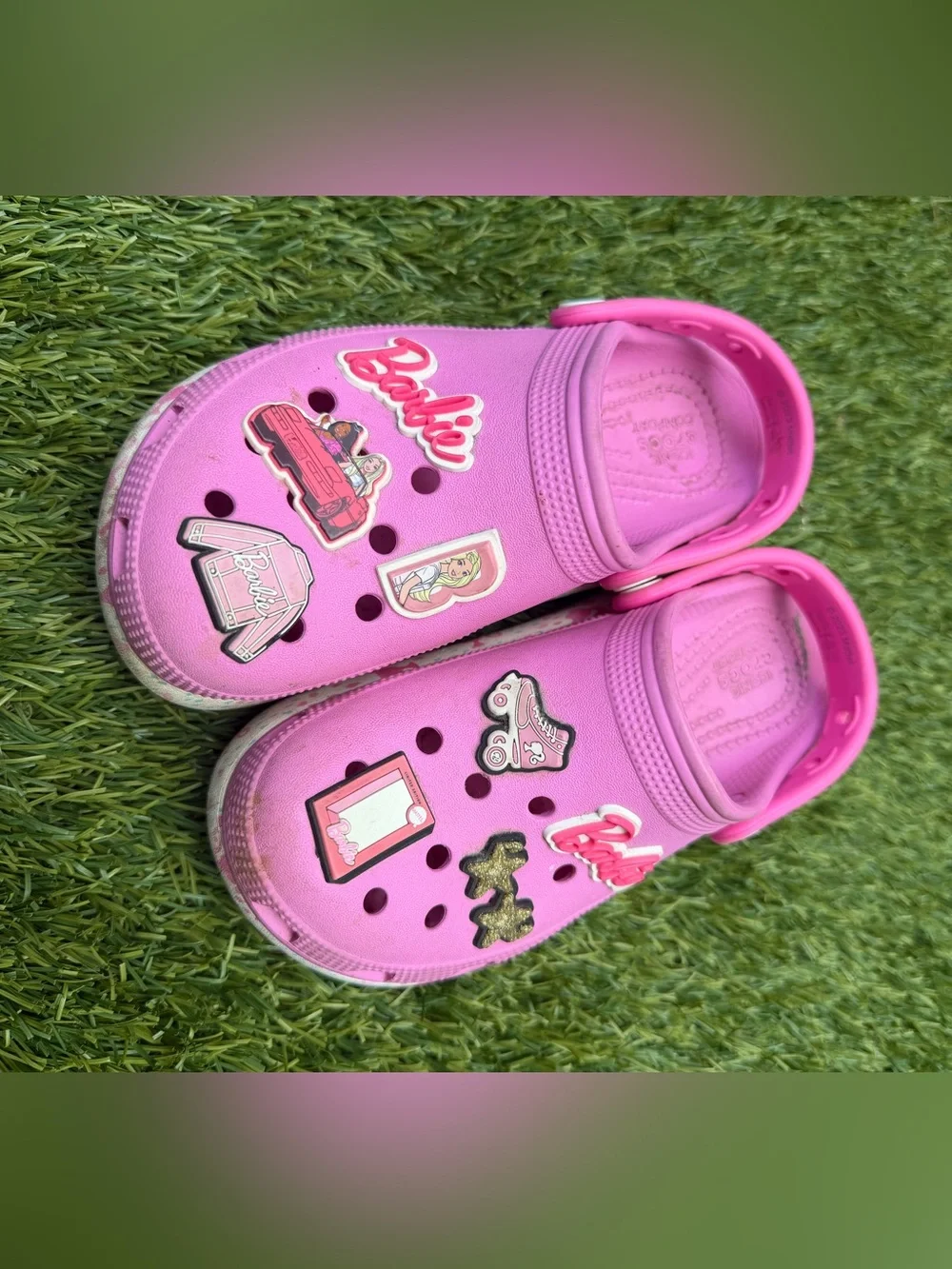 CROCS Girls BARBIE edition Hot Pink Clog Sandals with Decorative Charms